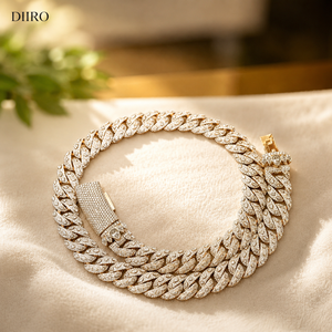 Collier Hip Hop Statement Plaqué Or Blanc Moissanite Chaîne Maille Cubaine Luxe Unisexe Bijoux de Fête - Product Image 1