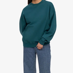 Sweat-shirt à col rond surdimensionné pour femme, couleur unie, 100% coton, tricoté, longueur normale, vêtements d'automne - Product Image 1