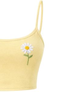 Conjunto de Camisola y Pantalones Cortos para Mujer en Amarillo Pastel, Traje de Dos Piezas para Verano, Top Corto de Mezcla de Algodón, Pantalones Cortos con Cordón y Bordado de Margaritas - Product Image 3