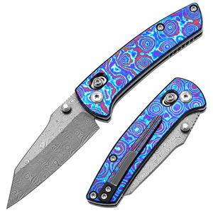 Couteaux pliants à manche à motif bleu-violet avec lame à motif style Damas, clip de poche, design décoratif pour un usage quotidien - Product Image 6