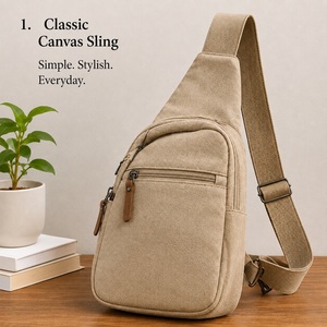 Classic <b>Canvas</b> Sling <b>Bag</b> <b>Small</b> Zipper Pocket Everyday Use All Seasons Men's Messenger <b>Bag</b> - Product Image 1