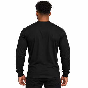 Phi Beta Sigma <b>Black</b> <b>Long</b> <b>Sleeve</b> <b>T</b> <b>Shirt</b> with Blue White Greek Letter Chest Print O Neck Ribbed Cuffs Unisex Fraternity Apparel - Product Image 2