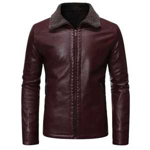 Chaqueta de Cuero Marrón para Hombre, Cuello Mao, Cierre de Cremallera, Estilo Casual, Forro de Cuero, Ropa de Invierno, Corte Ajustado, Calefactable, LONG MISSION - Product Image 3