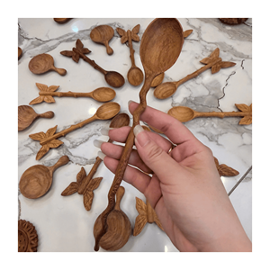 Cuchara de madera vietnamita ecológica de tres hojas con mango natural, agitador de té y café, vajilla decorativa, venta al por mayor para exportación - Product Image 5