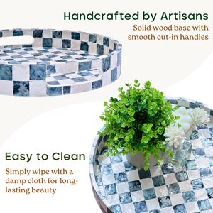 Plateau rond en nacre incrustée, plateau de service en coquille bleue à carreaux, plateau décoratif pour table basse ou ottoman, vente en gros du Vietnam - Product Image 3