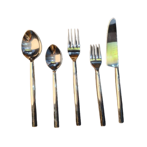 Juego de Cubiertos de Diseño con Mango de Aguja Cónica, 5 Piezas, Perfil Ultrafino y Elegante, Acero Inoxidable con Acabado Plateado Cepillado - Product Image 1