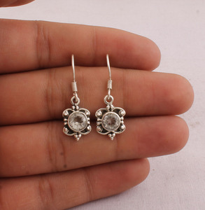 Wholesale 925 Sterling Silver Natural Faceted Crystal Water Drop Dangle <b>Earrings</b> Vintage Handcrafted Boho Flower Frame <b>Fine</b> - Product Image 1