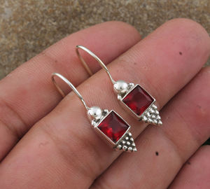 Natural <b>Red</b> Quartz Dotted <b>Drop</b> <b>Earrings</b> 925 Sterling Silver Handcrafted Textured Luxury Women Fine Jewelry Party Wholesale - Product Image 2