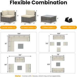 Ensemble de meubles de patio élégant pour l'extérieur, 7 pièces, ensemble de canapé de jardin en rotin avec table basse et coussins épais pour la décoration extérieure - Product Image 6