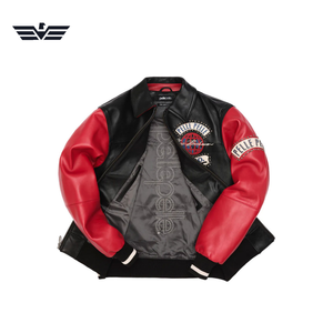 Veste en cuir pour homme Pelle, style varsity streetwear, noir et rouge, patchwork, design brodé, fermeture éclair, col montant, dégradé de couleurs - Product Image 6