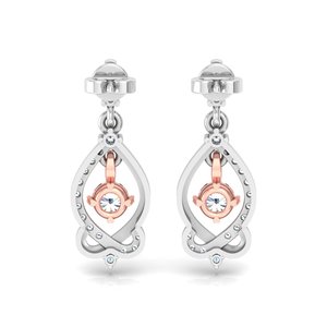 Pendientes Colgantes con Estilo de Broche, Oro Blanco Sólido de 14k, Pendientes de Diamantes Redondos con Corte Brillante, Diamantes Cultivados en Laboratorio, para Boda - Product Image 4