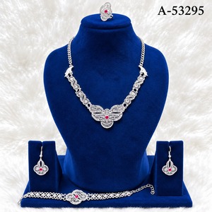Women's Bridal Filigree Jewelry <b>Set</b> <b>Silver</b> Plated Zircon Imitation Pearl <b>Necklace</b> Bracelet Earring Ring <b>Set</b> Floral Gift Wear - Product Image 1