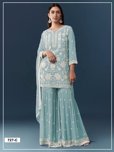 Ensemble Salwar en Georgette Brodé pour Femme, Tenue Traditionnelle Ethnique, Longueur au Sol, Style Indien et Pakistanais, Coupe Classique - Product Image 5
