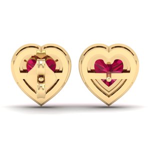 REYES Heart Shape 1.5 Carat Ruby Gemstone Earrings for <b>Wife</b> Dainty 14K 18K Yellow Gold Diamond Screw Back Stud Halo Earrings - Product Image 4