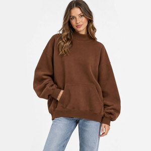 Women's Oversized Mock Neck Sweatshirt <b>Long</b> <b>Sleeve</b> Pullover Front Kangaroo Pocket Casual Streetwear <b>Top</b> Autumn Wear - Product Image 1