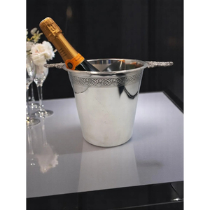 Silver Brass Made Champagne Ice Bucket With Handle Natural Kitchen Utensil Drink Ware <b>Serve</b> Ware Wine Coolers Silver Color - Product Image 1