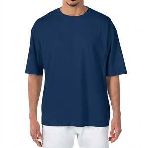 Camiseta Azul Marino Oversize para Hombre, Corte Holgado Informal, Cuello Redondo, Manga Corta, Algodón Suave, Estilo Urbano, Cómoda y Moderna para Verano - Product Image 1