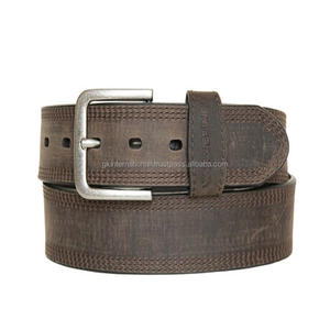 Ceinture décontractée en cuir de vachette pleine fleur classique pour hommes, ceinture robuste à double couture et au design personnalisé pour hommes - Product Image 2