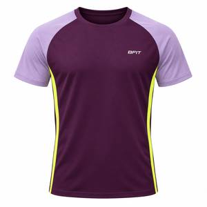 Men's <b>Raglan</b> <b>Sleeve</b> Sport <b>T</b>-<b>Shirt</b> Purple Lavender Neon Yellow Quick Dry O-Neck Regular Fit - Product Image 1