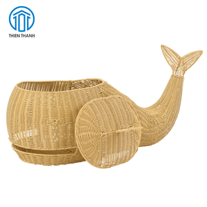 Cesta de Almacenamiento de Mimbre Hecha a Mano con Forma de Ballena, con Tapa, de Alta Calidad, Elegante Cesta para Juguetes, para Guardería y Hogar - Product Image 2