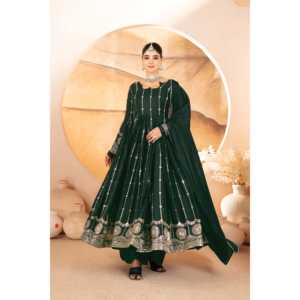 Hermoso Traje Anarkali para Fiestas, Talla XS, con Colgante y Dupatta - Product Image 1