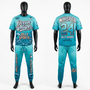 Conjunto de jersey y pantalones deportivos de poliéster de malla premium para hombre, color azul aguamarina, con estampado gráfico por sublimación, logotipo personalizado, conjunto corto para hombre. - Product Image 2