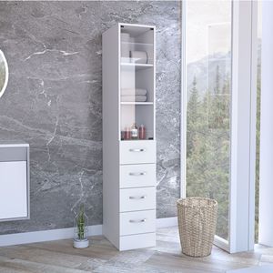 DEPOT E SHOP Armadio in lino bianco con tre ripiani e quattro cassetti Magna Scaffali da bagno - Product Image 1