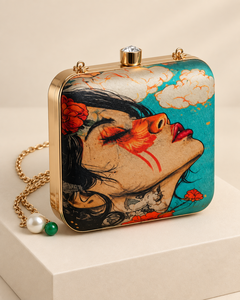 Pochette de soirée en tissu de coton imprimé artistique, doublure en satin, bandoulière chaîne, motif floral, durable, pour mariage, usage quotidien, fête - Product Image 1