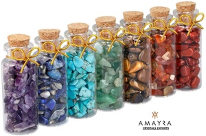 Gemstone Seven Chakra Chips Glass Wish Bottles <b>Sets</b> 7-Piece Natural Chakra Stone Healing Kit <b>Set</b> from Amayra <b>crystals</b> Exports - Product Image 3