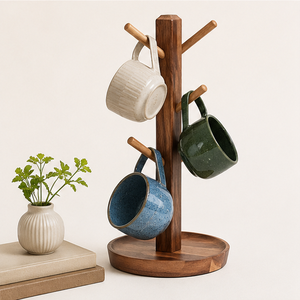 Soporte de Madera Maciza Premium para Tazas, Estilo Rústico con 6 Ganchos, para Mostrador de Cocina, Organización, Decoración y Exhibición - Product Image 4