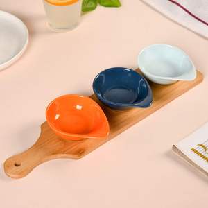 Cuencos de Madera Maciza para Aperitivos con Bandeja de Bambú, Bandeja para Servir Hecha a Mano, Elegante y Decorativa, Precio Reducido para Clientes al por Mayor - Product Image 1