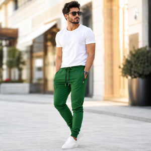 Pantalon large décontracté pour homme en cuir de haute qualité, brodé, léger, à taille élastique, idéal pour l'extérieur, collection Printemps - Product Image 5