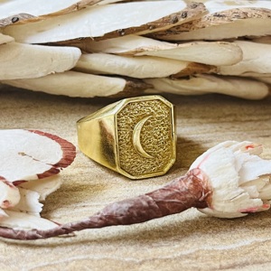 Bague Chevalière de Luxe au Design Céleste en Laiton pour Hommes, Plaqué Or 18 carats, Bijoux Lune, Bague Géométrique pour le Petit Doigt, Vente en Gros/OEM/ODM - Product Image 5