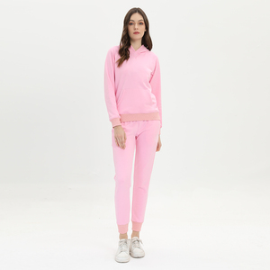 Ensemble de survêtement rose à capuche pour femme, manches longues, couleur unie, décontracté, avec poches latérales, taille élastique, idéal pour le printemps - Product Image 3