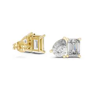 <b>Emerald</b> Cut Moissanite <b>Stud</b> Earrings 18K Yellow Gold Rhodium Plated IGI Certified Toi Et Moi Style for Anniversary & Party Gift - Product Image 3