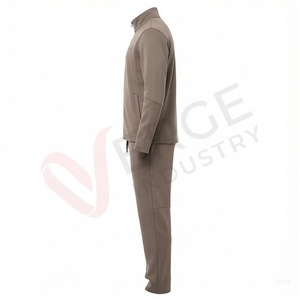 Ensemble de survêtement gris pour homme, manches longues, col montant, fermeture éclair sur le devant, couleur unie, respirant, coupe décontractée, vêtements d'automne - Product Image 3