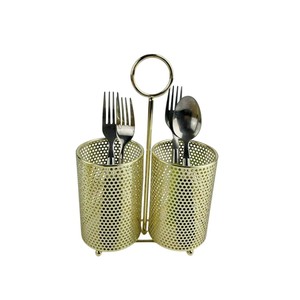 Vintage Rose Gold Stainless Steel Cutlery Holder Modern Wire Mesh Flatware Organizer Countertop Spoon Fork Storage <b>Caddy</b> - Product Image 3