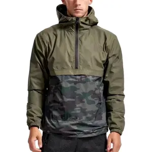 Veste Anorak en Nylon Imperméable à Capuche Demi-Zip avec Patchwork et Motifs Cartoon, Coupe-Vent Personnalisable - Product Image 5