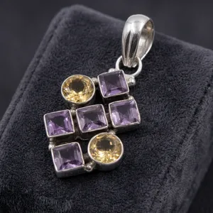 Colgante de Plata de Ley 925 con Amatista y Citrino, Hecho a Mano, Elegante, Multicolor, Joyería de Cristal, Estilo Boho - Product Image 4