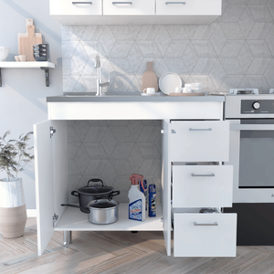 Mobile da cucina a tripla porta Rushville con Base a doppie porte e tre cassetti - Product Image 3