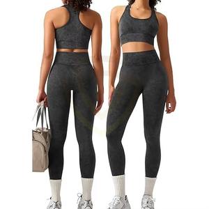 Conjunto de yoga reversible ligero de 2 piezas para mujer, conjunto deportivo transpirable de tela elástica con leggings y sujetador. - Product Image 6