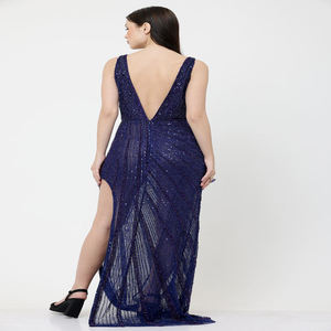 Vestido de Sirena de Diseño de Lujo Premium para Mujer |   Bordado de cuentas intrincado hecho a mano con cuello en forma de corazón |   Vestido Formal Fit ElitePro - Product Image 3