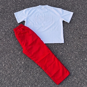 Custom Printed Logo Casual Breathable Polyester/Cotton T-shirt and Sweatpants Set <b>Summer</b> Acid Wash for <b>Men</b> - Product Image 2