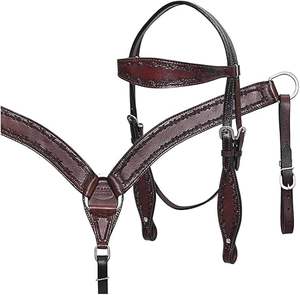 Ensemble de têtière de cheval western avec protège-poitrine – Meilleur prix – Accessoires de selle en cuir de style western - Product Image 1