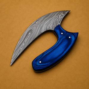 Couteau de chef Ullu en acier Damas forgé à la main, style Viking, manche en bois bleu, étui en cuir, lame ambidextre, 4-5,9 pouces - Product Image 4