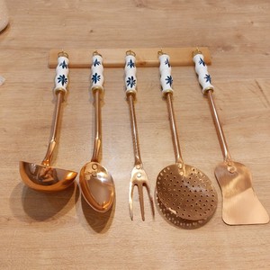 Classic <b>Ceramic</b> Handle Flatware <b>Set</b> With Blue Floral Design Copper Stem Dishwasher Safe Wedding Use - Product Image 4