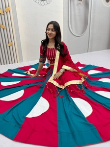 Ethnic Pakistan Style Regular Fit for <b>Womens</b> Indian Red White <b>Lehenga</b> Choli Set Floor-Length Cotton <b>Women</b> Wedding Wear - Product Image 4