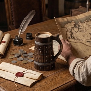 Chope à bière en bois artisanale avec détails en métal, vaisselle vintage de qualité alimentaire pour détaillants et revendeurs - Product Image 3