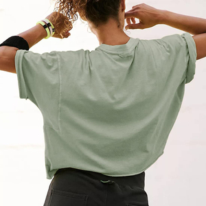 PUFFIN SPORTS Custom OEM Women's Oversized <b>Crop</b> <b>Top</b> Cap Sleeve Solid Color Knitted Loose Fit Breathable Spring Summer Style - Product Image 3