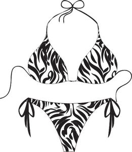 Conjunto de bikini con estampado de cebra para mujer, con lazo lateral, parte inferior elástica, sujetador triangular con cordón, traje de baño de poliéster - Product Image 3